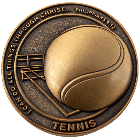 Tennis Team Antique Gold Plated Sports Coin - Philippians 4:13