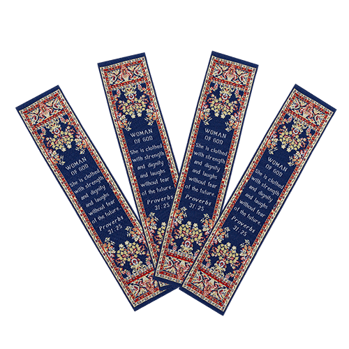 Woman of God, Bulk Pack of 4 Woven Fabric Bible Verse Bookmarks, Silky Soft & Flexible Religious Bookmarkers for Novels Books & Bibles, Memory Verse Gift, Traditional Turkish Woven Design