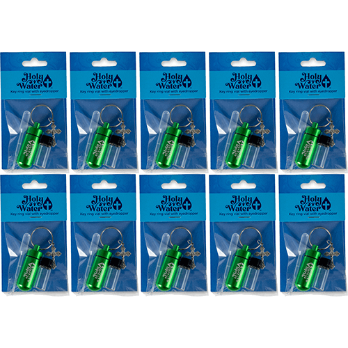 Catholic Holy Water Bottle Keychain Kit - Green, Bulk Set of 10