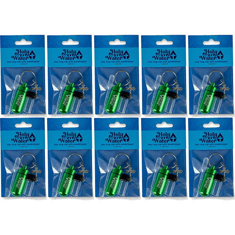 Catholic Holy Water Bottle Keychain Kit - Green, Bulk Set of 10