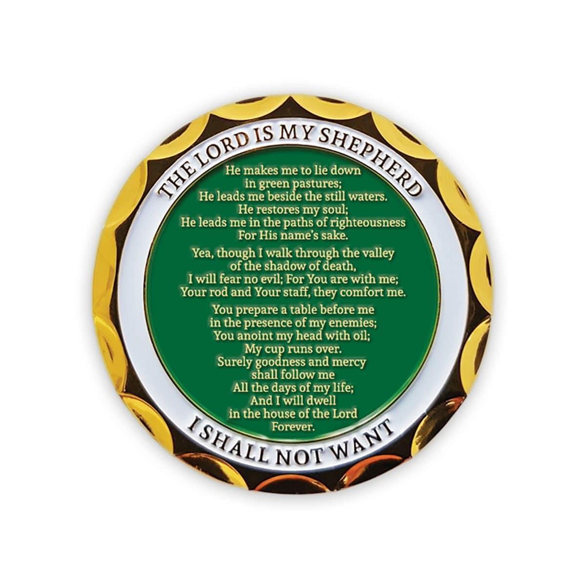The Lord is my Shepherd Gold Plated Christian Challenge Coin - Psalm 23