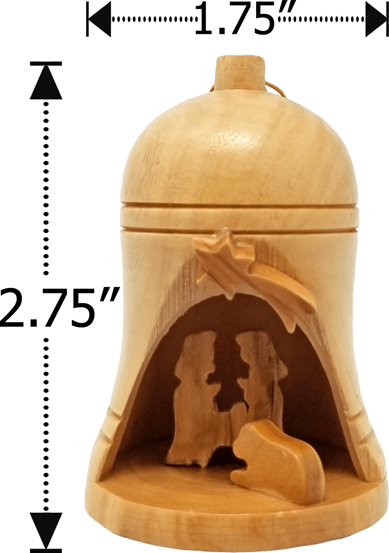 Nativity Bell Ornament  -3D - Holy Land Olive Wood - Medium