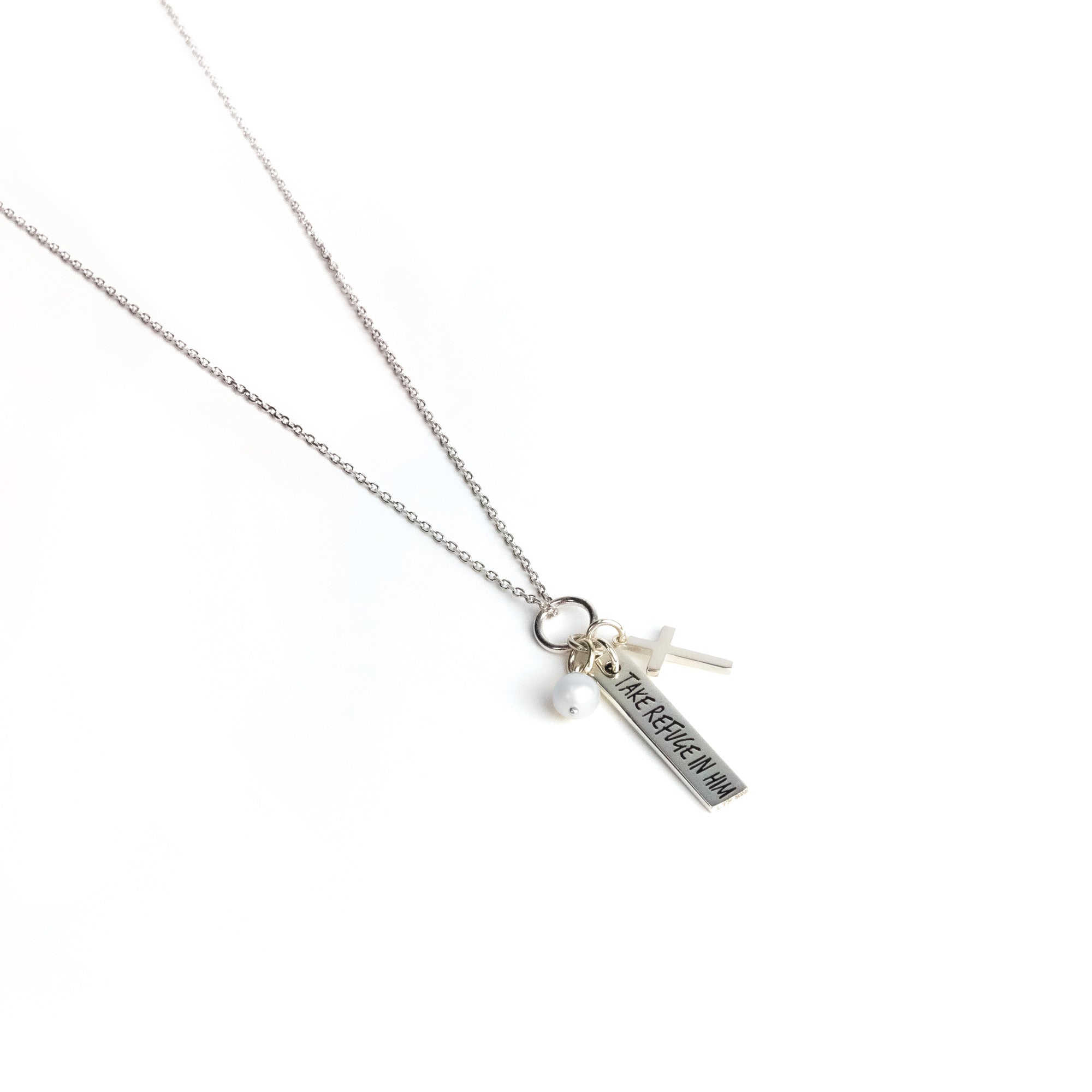 Take Refuge in Him Sterling Silver Scripture Cross Necklace
