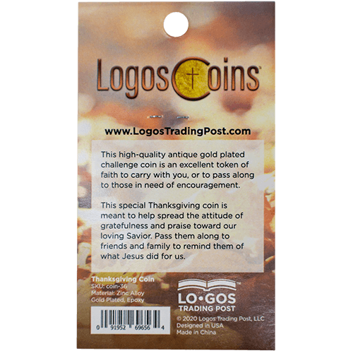 Thanksgiving Antique Gold Plated Christian Challenge Coin - 1 Chronicles 16:34