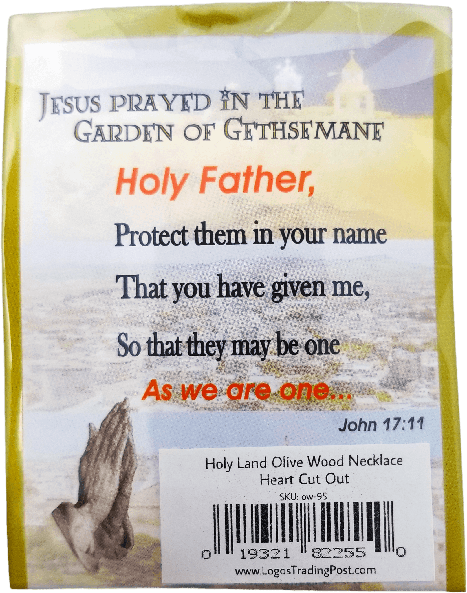 Olive Wood Cross Necklace with Heart Cutout