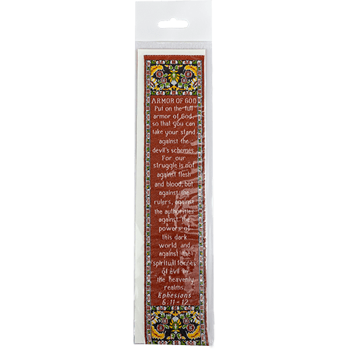 Armor of God, Bulk Pack of 4 Woven Fabric Bible Verse Bookmarks, Silky Soft & Flexible Religious Bookmarkers for Novels Books & Bibles, Memory Verse Gift, Traditional Turkish Woven Design