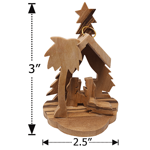 Olive Wood Christmas Ornament Sets, 3 Holy Land Nativity Ornaments Set, Rustic Religious Indoor Hanging Christmas Tree Ornaments, Wood Ornaments from Bethlehem