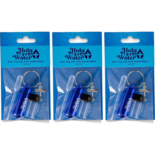 Catholic Holy Water Bottle Keychain Kit - Blue, Bulk Set of 3