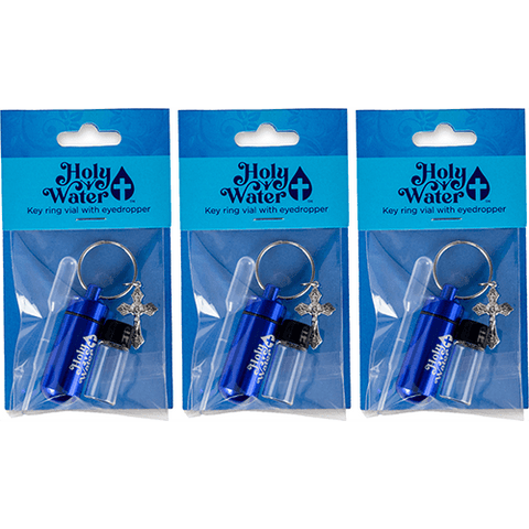 Catholic Holy Water Bottle Keychain Kit - Blue, Bulk Set of 3