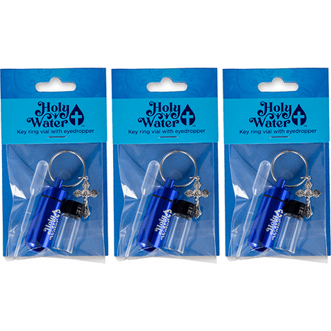 Catholic Holy Water Bottle Keychain Kit - Blue, Bulk Set of 3