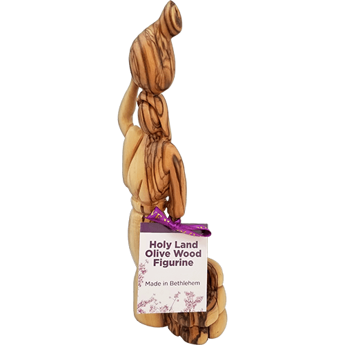 Holy Land Olive Wood Statue - Woman at the Well, 9" with purple ribbon