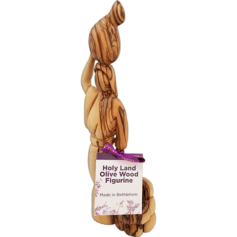 Holy Land Olive Wood Statue - Woman at the Well, 9" with purple ribbon