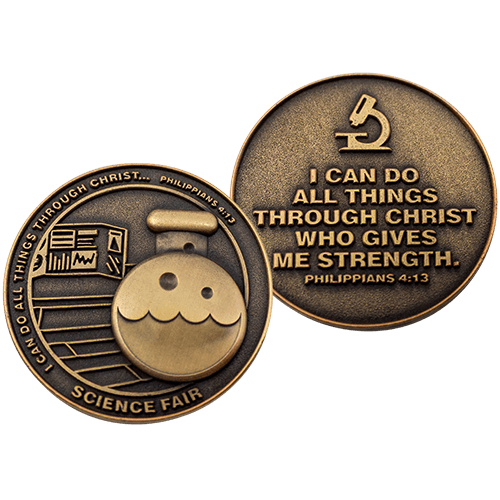 Science Fair Christian Antique Gold Plated School Coin - Philippians 4:13