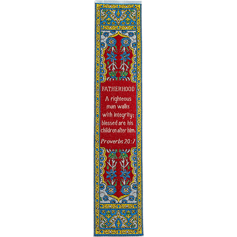Woven Fabric Christian Bookmark for Dad - Proverbs 20:7