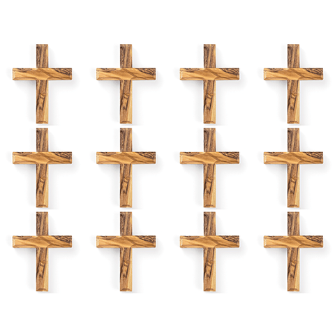 Bulk Set of 12 Olive Wood Cross Magnets with Hanging Holes