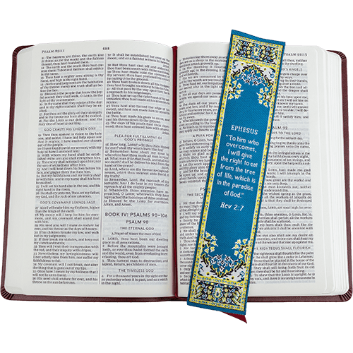 Woven Fabric Christian Bookmark: Ephesus - Promises of the Seven Churches of Revelations - Revelations 2:7