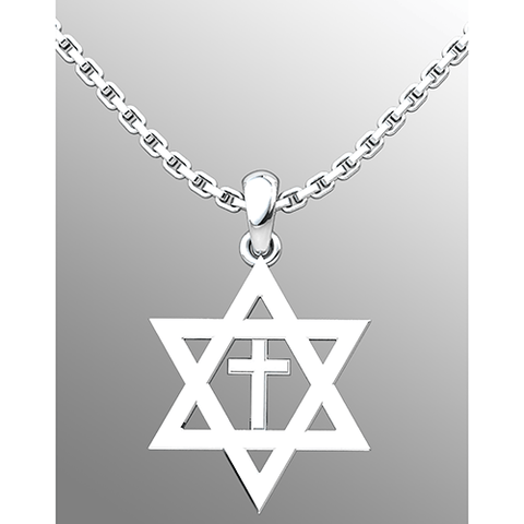 Star of David Sterling Silver Necklace with Cross 18" Sterling Silver Chain