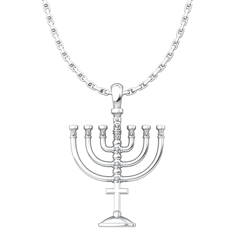 Messianic, Menorah Sterling Silver Pendant Necklace for Men and Women