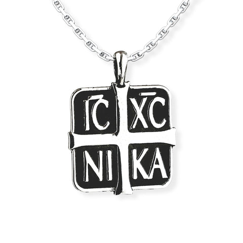 IC XC NIKA Greek Orthodox Cross Sterling Silver Pendant Necklace