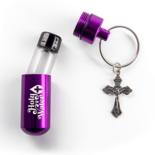 Catholic Holy Water Bottle Keychain Kit - Purple, Bulk Set of 10