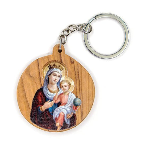Virgin Mary Queen of Heaven, Olive Wood Catholic Keychain
