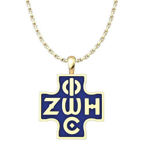 Phos Zoe Pendant with Blue Enamel, Gold-Plated Sterling Silver Pendant and 18 Inch Chain