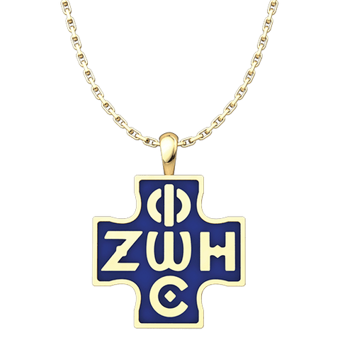 Phos Zoe Pendant with Blue Enamel, Gold-Plated Sterling Silver Pendant and 18 Inch Chain