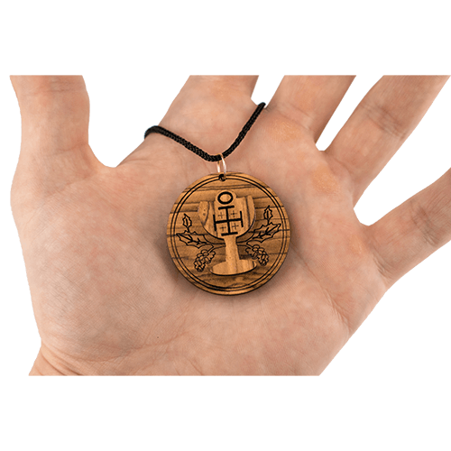 Jerusalem Cross & Communion Chalice Olive Wood Necklace