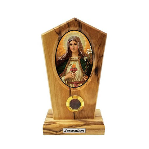 Sacred Heart of Mary (White) Olive Wood Icon Plaque