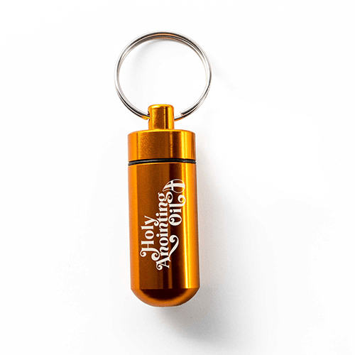 Oil Vial Keyring showing keyring vial holder