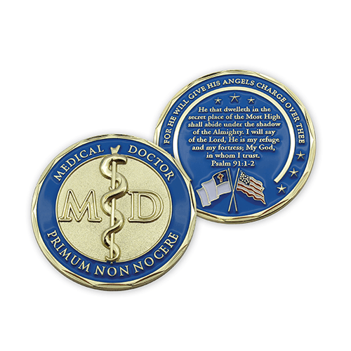 Medical Doctor Gold Plated Challenge Coin - Psalm 91