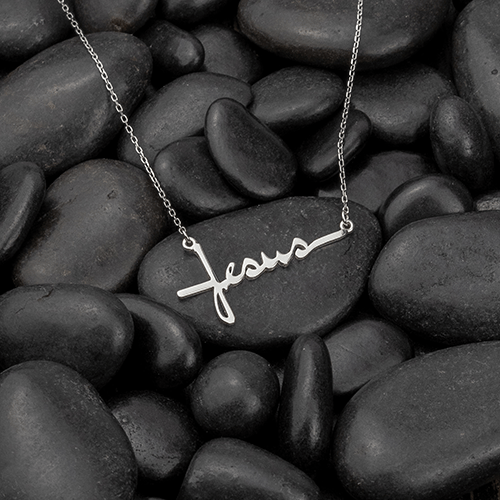 Jesus Cross Necklace - Horizontal, Words of Life Sterling Silver Pendant Necklace