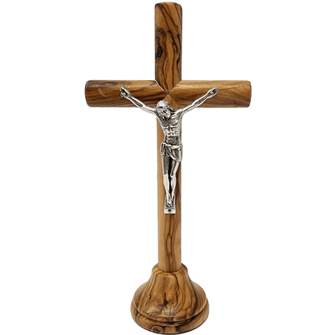 7" Olive Wood Standing Cross and Crucifix