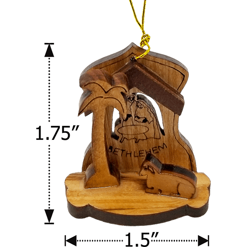 Holy Land 4 Ornament Olive Wood Nativity Set in Box  dimensions