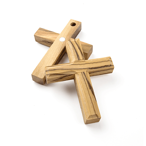 Bulk Set of 12 Olive Wood Cross Magnets with Hanging Holes