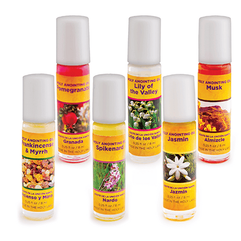 Holy Land Anointing Oils from Israel, Assorted Sample Kit 1, Bulk Set of 6 Bottles, 1/4oz Each, Made in Jerusalem from Local Herbs and Essences, Gift for Pastors & Priests, Surtido de Aceite de Unción