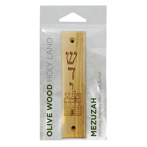 Shema, Jerusalem City Olive Wood Mezuzah