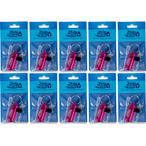 Catholic Holy Water Bottle Keychain Kit - Pink, Bulk Set of 10