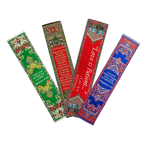 Wedding Encouragement Gift, Themed Assortment of 4 Woven Fabric Bible Verse Bookmarks, Silky Soft & Flexible Religious Bookmarkers for Novels Books & Bibles, Woven Design, Memory Verse Gift