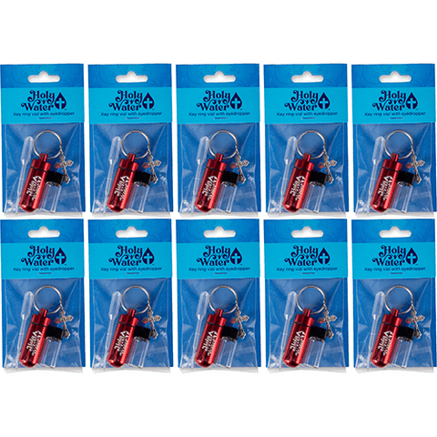 Catholic Holy Water Bottle Keychain Kit - Red, Bulk Set of 10