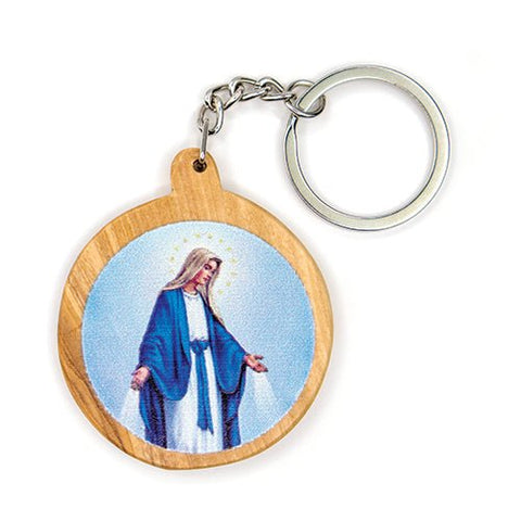 Our Lady of Grace, Olive Wood Catholic Keychain