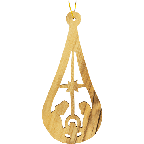 Teardrop Nativity Scene Olive Wood Christmas Ornament from Israel, Made in the Holy Land of Bethlehem