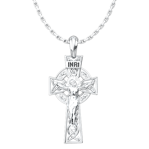 Celtic Cross and Crucifix Sterling Silver Pendant and 18 Inch Chain