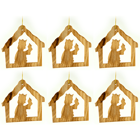 Wise King, Bulk Pack of 6 Holy Land Olive Wood Christmas Ornaments from Israel, Wooden Hanging Decorations for Christmas Tree, Made in Bethlehem