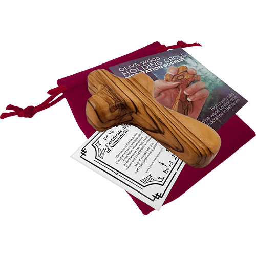 Deluxe Handheld Prayer Comfort Cross (L) in Red Velvet with certificate and meditation booklet