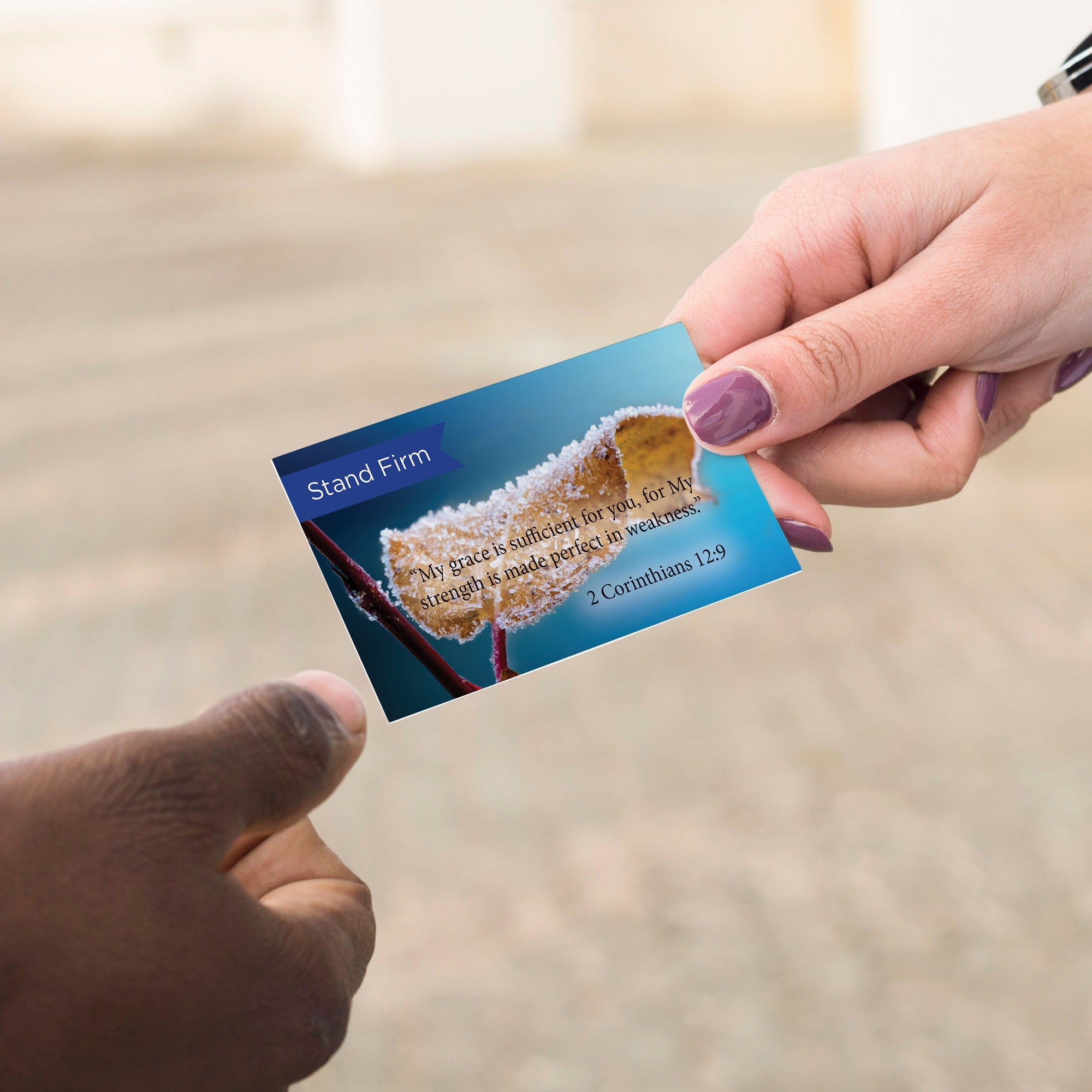 Stand Firm, 2 Cor 12:9, Pass Along Scripture Cards, Pack 25