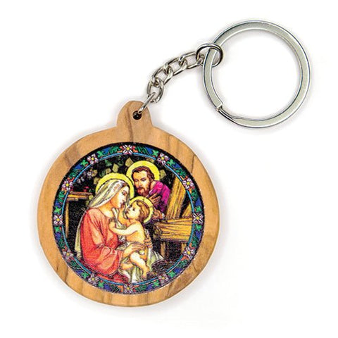 Holy Family Home, Olive Wood Catholic Keychain