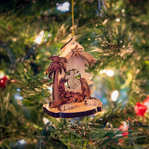 Pine Tree Nativity Scene, Olive Wood Manger Grotto