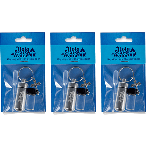 Catholic Holy Water Bottle Keychain Kit - Silver, Bulk Set of 3