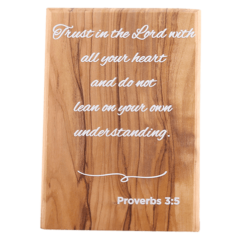 Olive Wood Plaque with White Print #2, Proverbs 3:5